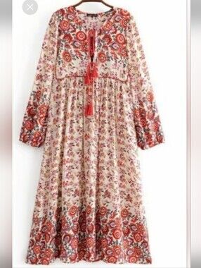 Lance Cade Chic Floral Boho Women's Maxi Dress Sz L